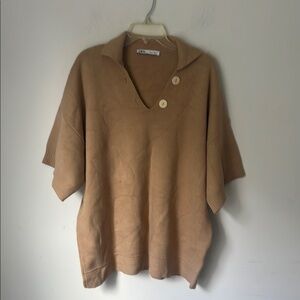 Zara oversized women’s heavy tan short sleeve sweater, sz medium 🔵